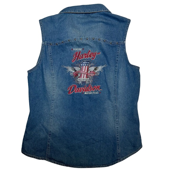 Harley-Davidson Jackets & Blazers - NWT Harley Davidson Motorcycles Denim Vest Vintage Inspired Americana Women’s L